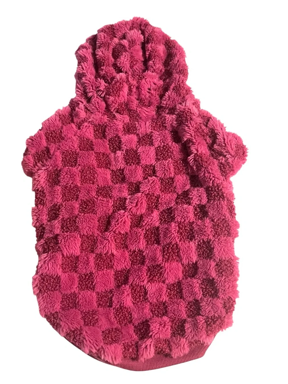 Cozy Tonal Bright Pink Check Hooded Dog Sweater Med. Fall/Winter Y2K Barbiecore